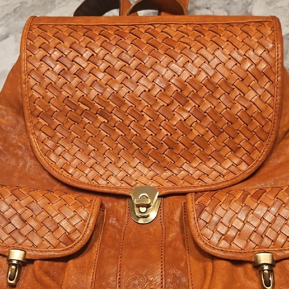 Chic Tan Leather Backpack with Woven Design main image 9